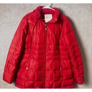 EDDIE BAUER Puffer Jacket Womens X-Large Red Full Zip Hooded Premium Goose Down